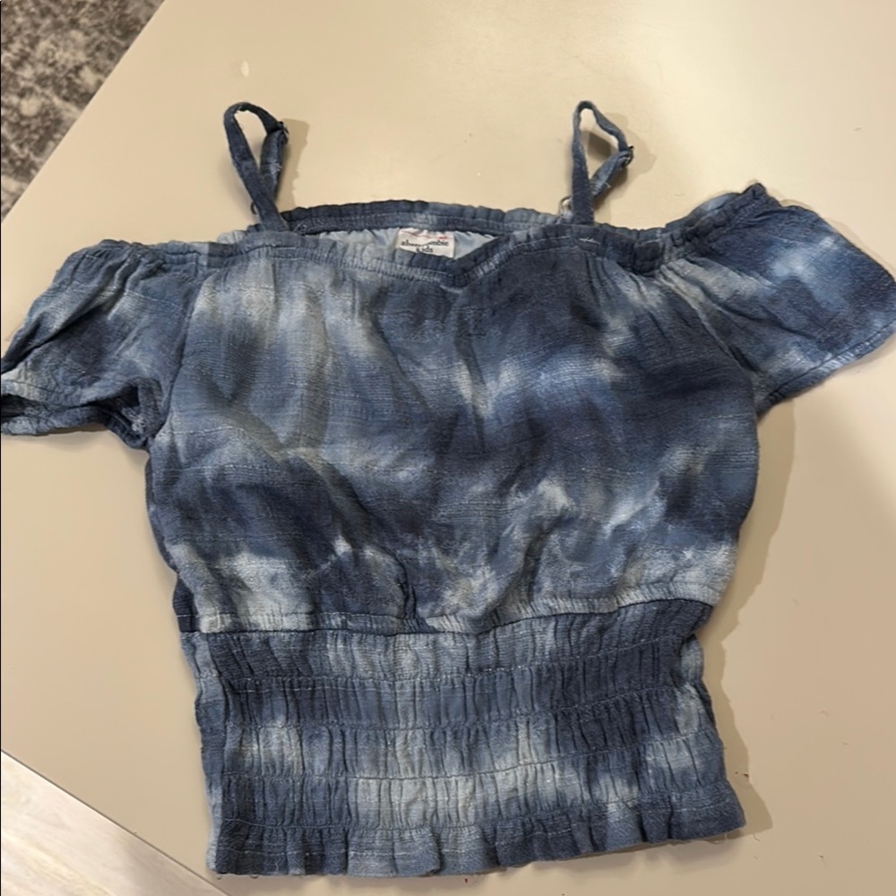 Abercrombie Kids Blue Tie Dye off the shoulder summer shirt short sleeves